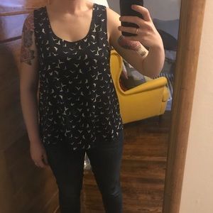 Navy Sleeveless Tank with Birds in Flight Pattern